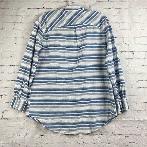 A New Day Button Up Shirt Womens XL Striped Long Sleeve Pocket 100% Cotton Blue - Picture 8 of 9